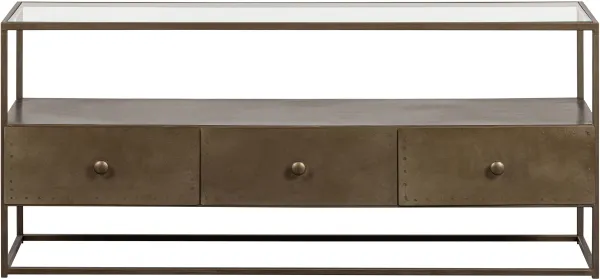 BEPUREHOME Collection TV stand, with 3 drawers - glass and antique brass iron
