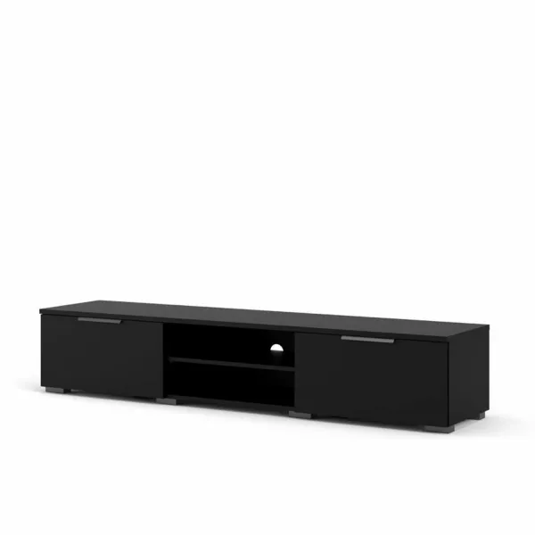 TVILUM Match TV table, with 1 shelf and 2 drawers - black foil and plastic (172.7x39.9)