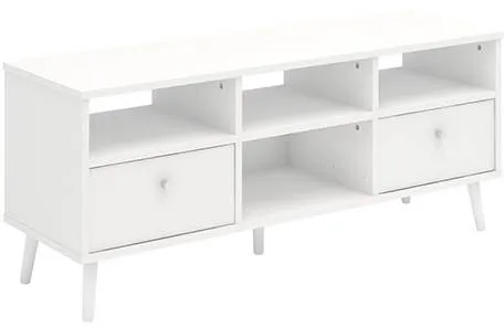 TV bench with 2 drawers - matt white - W:128 cm